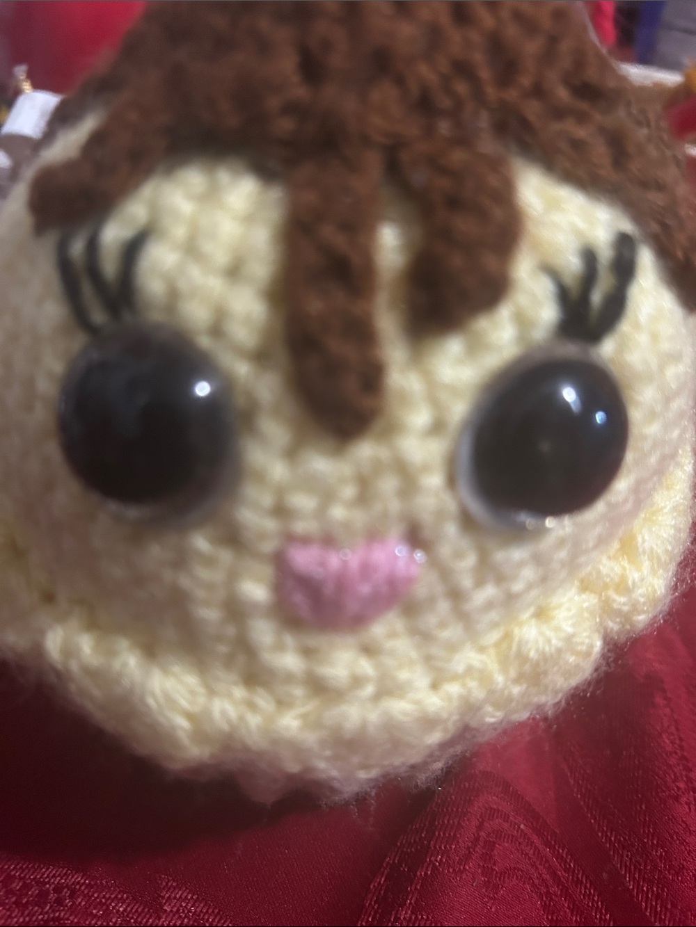 Handmade Crochet Yellow Plush Toy with Pink Nose